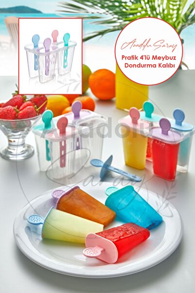 Anadolu Saray Çarşısı Renkli Pratik 4lü Meybuz Dondurma Kalıbı | 4 Adet Buz M...