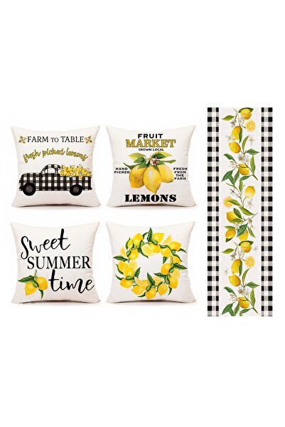 Jungle Bahar Yaz Temalı Limon Ekose Desenli Limon Arabası Sweet Yazılı Dekora...