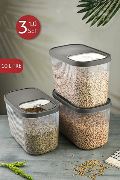 Pazarika 3lü Set Multibox 10 Litre Maxi Saklama Kabı Kaydırak Kapaklı Antrasit