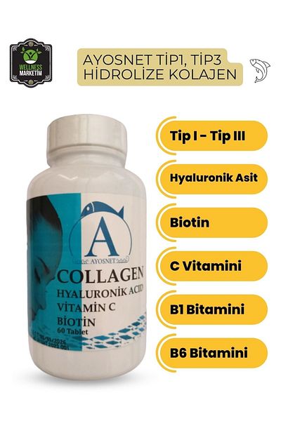 ayosnet Hydrolyzed Collagen Type1 and Type3 1700Mg 30 Tablets