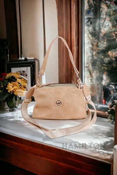 HAMILTON Geantă de umăr și de mână elegantă, cu patru compartimente, din piele moale spălată, cu textura, pentru femei, originală