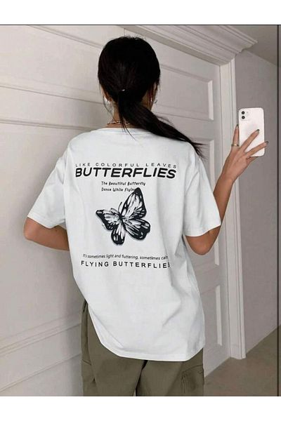 AFROGİYİM Γυναικείο μπλουζάκι Flying Butter printed Oversize