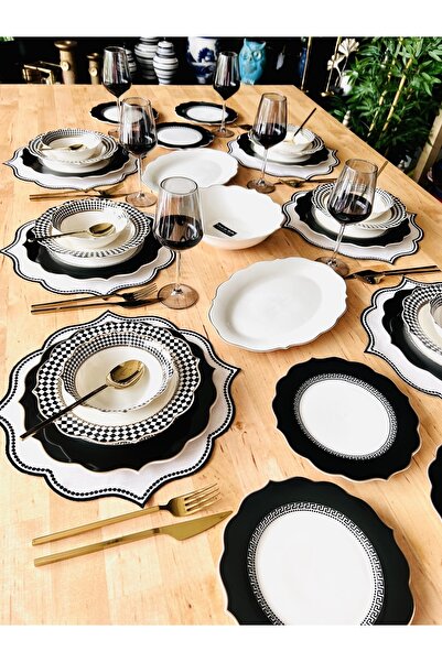 CASA DE BELLA Siyah Çizgili 51 Parça 12 Kişilik Yemek Takımı