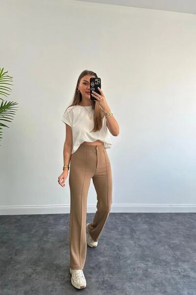 DeChival Front Stitched Palazzo Lycra Fabric Trousers/women's Palazzo Lycra F...