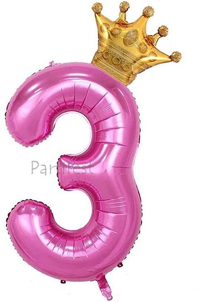 Parti Station Pink Crowned Number Balloon Set Pink 3 Year Old Balloon Set Birthday Balloon Set