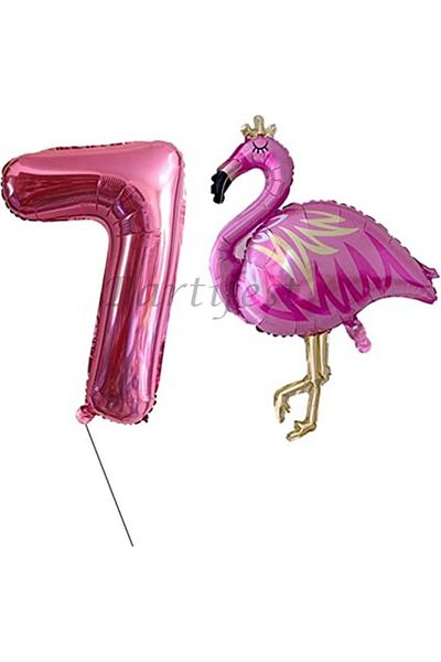 Parti Station Flamingo Balloon Set Flamingo Foil Balloon Set Concept Birthday Set 7 Years Old Balloon