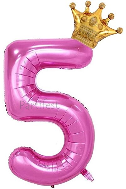 Parti Station Pink Crowned Number Balloon Set Pink 5 Year Old Balloon Set Birthday Balloon Set