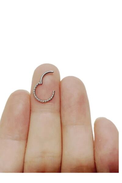 MAZEN Burgulu Gümüş Renk Cerrahi Çelik Tragus Helix Piercing Küpe Tam Tur Piercing ( Beden Seçenekli)