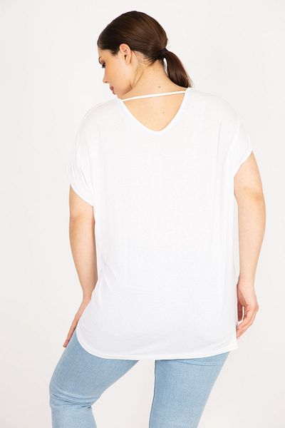 Şans Women's Plus Size White V-Neck Low Sleeve Blouse 65n23546