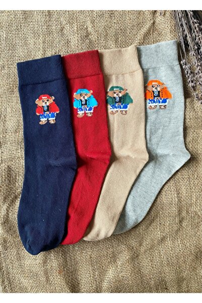 footmania Σετ 4 ζευγαριών αρκουδάκι Unisex κάλτσες (ρύγχος χωρίς ραφή)