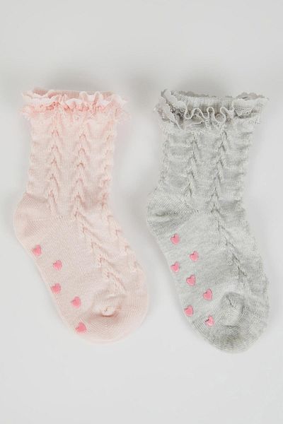 DeFacto Girl Baby Non-Slip Sole 2-Piece Cotton Long Socks A1416a5ns