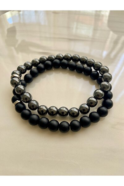 Wishatelier سوار من قطعتين من العقيق غير اللامع والهيماتيت