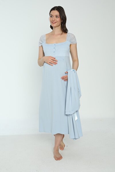 Miss Dünya Lissa Bebe Mavisi Hamile Ve Lohusa Sabahlık Gecelik Takımı