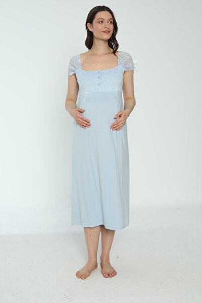 Miss Dünya Lissa Bebe Mavisi Hamile Ve Lohusa Sabahlık Gecelik Takımı