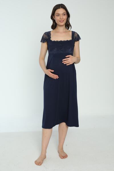 Miss Dünya Lissa Lacivert Hamile Ve Lohusa Sabahlık Gecelik Takımı