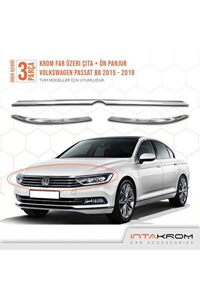İntachrom Volkswagen Passat B8 Krom Far Üzeri Çıta + Ön Panjur - 2015-2019