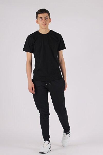 han elegant Set de tricou și pantaloni de trening din Lycra neagră simplă