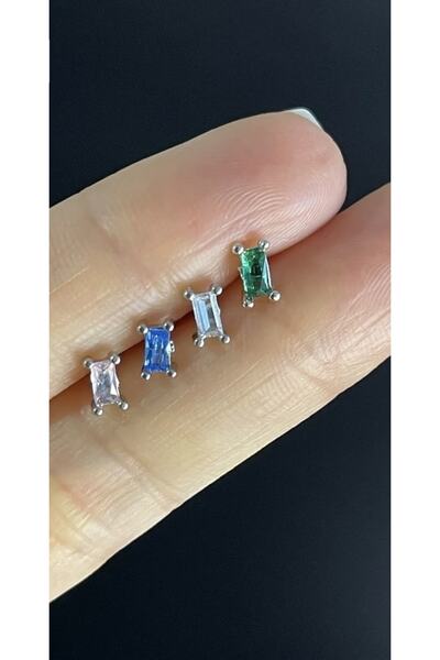 BY DİLEK ÇETİN ACCESSORY Çelik Dört Renk Baget Taşlı Kıkırdak Helix Tragus Pi...