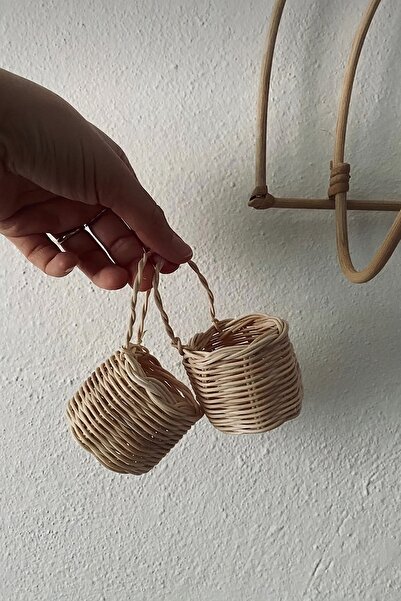 MİEN HOME Ikili Rattan Bambu Hasır Mini Sepet, Ikramlık Sepeti, Düğün Nişan S...