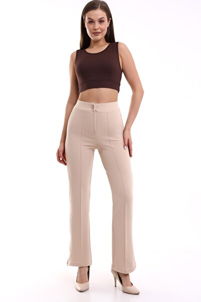 Winmoda34 Γυναικείο παντελόνι Palazzo με ραφές με υπερυψηλή μέση μπροστά