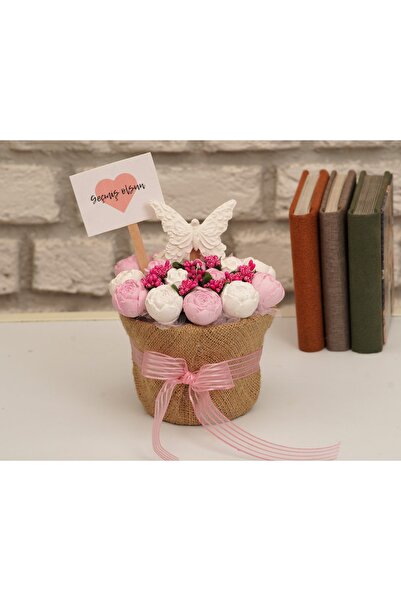 StoneGiftDesign Pembe Beyaz Tomurcuk Güller Kelebek Detaylı Geçmiş Olsun Koku...