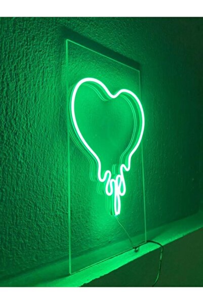 ÇAKRA Neon Akan Kalp Tasarım Led Işıklı Tablo (neon Led Yeşil12v) 40x25cm