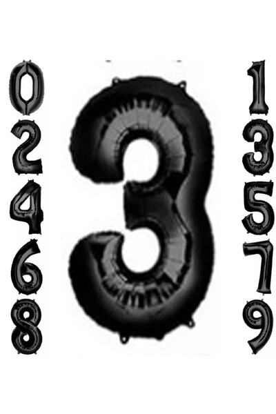 ikm balon 3 Rakam 34 Inç / 76 Cm Siyah Folyo Balon / Helyumlu Doluma Uygun