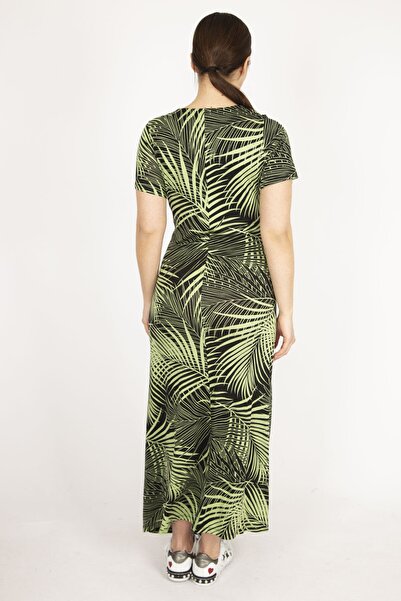 Şans Γυναικείο πράσινο μεγάλο μέγεθος τυλιγμένο γιακά πολύχρωμο μακρύ φόρεμα 65n36194