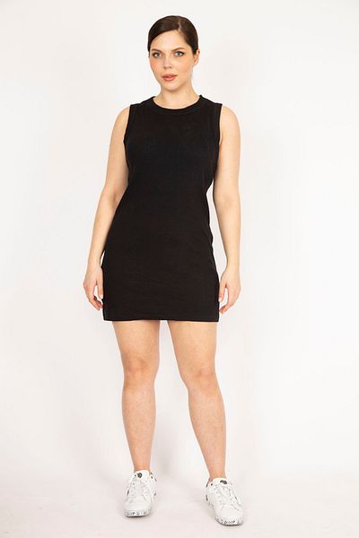 Şans Women's Black Plus Size Camisole Fabric Lycra Tank Top 65n36201