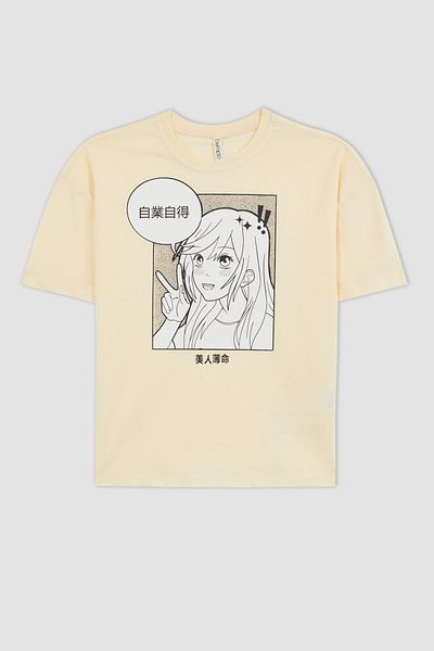DeFacto Girl's Relax Fit Printed Short Sleeve T-Shirt A3008a823hs