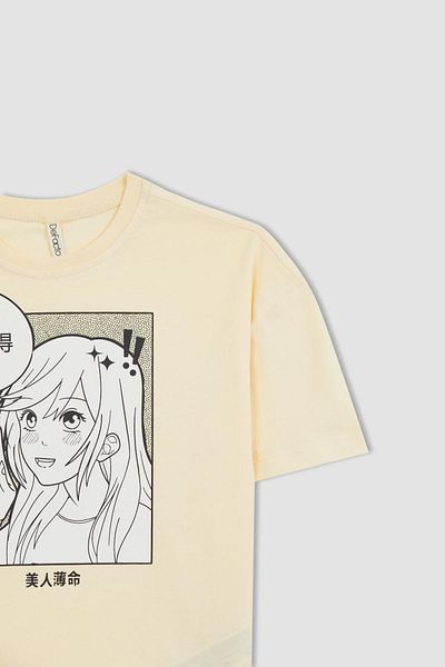 DeFacto Girl's Relax Fit Printed Short Sleeve T-Shirt A3008a823hs