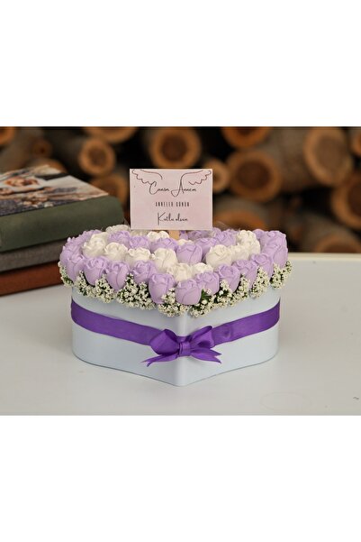 StoneGiftDesign Anneler Günü Özel Tasarım Kalp Saksıda Lila Minik Güller Canım Annem Kokulu Taş Çiçek Aranjmanı