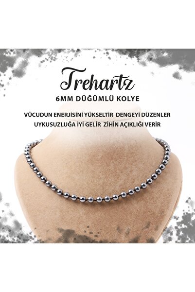 Deniz Doğal Taş Sertifikalı Trehartz 6 Mm Düğümlü Doğal Taş Kolye