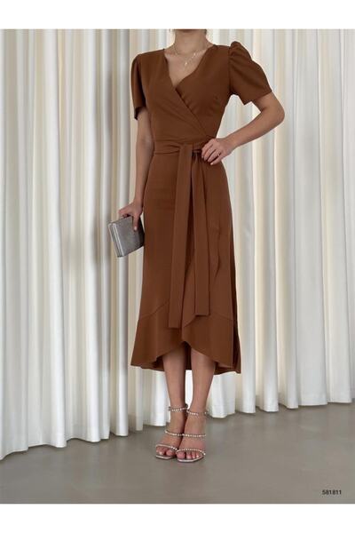 alyafashion Dámske dlaždičkové šaty s opaskom z krepovej látky Midi