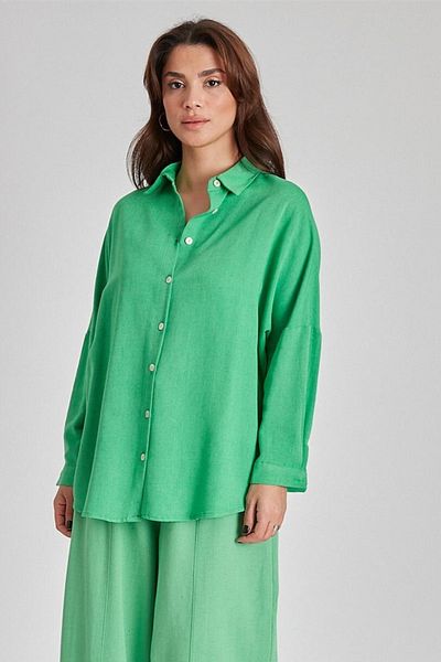 Suzi butik Cămașă verde cu textură lenjerie de in pentru femei