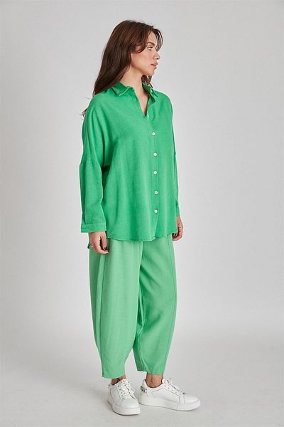 Suzi butik Cămașă verde cu textură lenjerie de in pentru femei