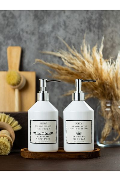 BÜYÜLÜ HOME Ασημένιο καπάκι 500ml Υγρό Σαπούνι - Πλαστικό Μπουκάλι με Ετικέτα Απορρυπαντικού Πιάτων 500 Ml 2 πλαστικό σαπουνάκι
