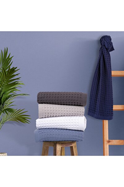 Arelina Textile منشفة حمام من القطن 100% باللون الأزرق الداكن بنمط الوافل مقاس 85 × 170 سم