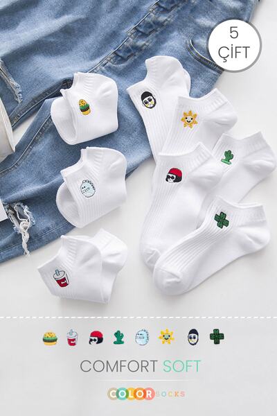 Color Socks Set 5 perechi de șosete brodate distractive pentru femei (COMFORT...