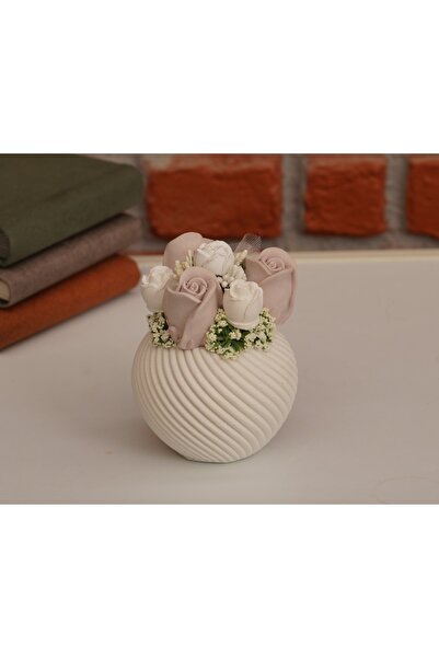 StoneGiftDesign Kokulu Taş Saksıda Zarif Gonca Gül Çiçek Aranjmanı