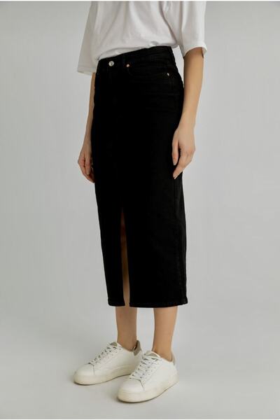 soBasic Black Front Slit Pencil Skirt