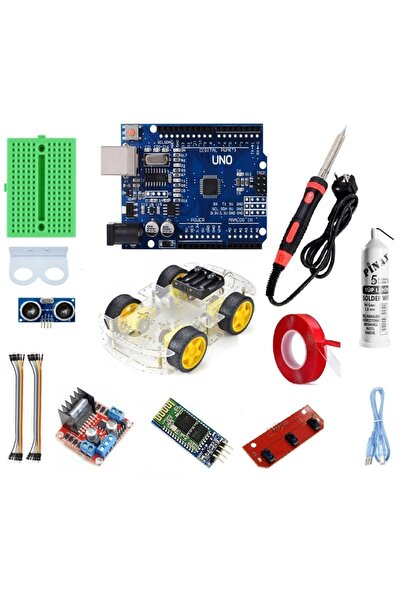 Emes Robotik 4wd Bluetooth Engelden Kaçan 3'lü Sensör Ile Çizgi Izleyen Araç+(havya-lehim-çift Taraflı Bant) Seti