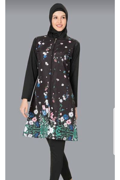 Fantasy 3063 Daisy Patterned Black Hijab Swimsuit