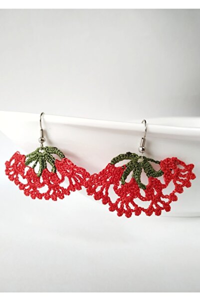Halley Concept Custom Handmade Authentic Red Carnation Crochet Earrings