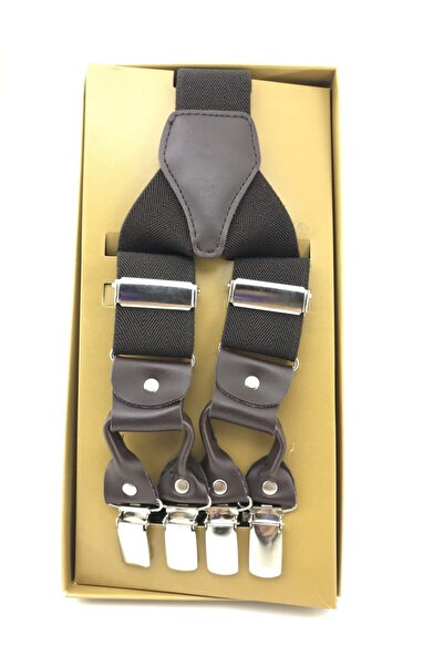 Elegans Giyim Aksesuar Kahverengi Özel 6 Klipsli Salopet Pantolon Askı