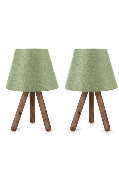 Art&Gift Green North Home - Set of 2 Fabric Head Lampshades with Wooden Legs