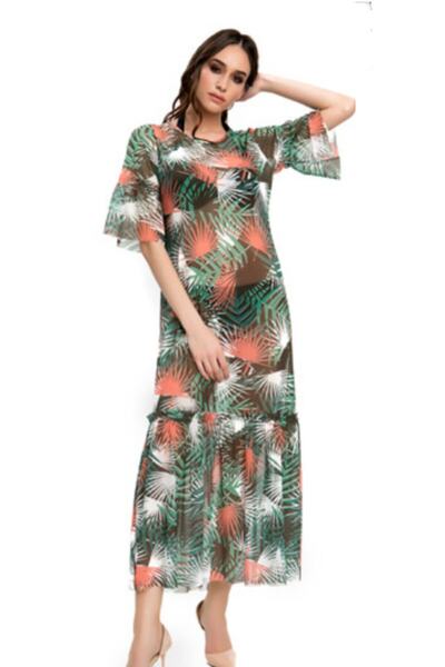 Armes Парео з воланами на спідниці та рукавах / Зелений-кораловий