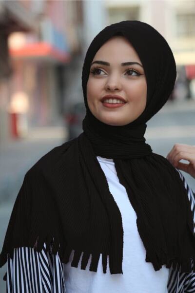 Helen İpek Πρακτικό Σάλι με Πιέτες Helen M-06 Μαύρο