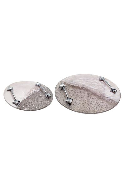 Yavuz Süs Silver Round Flat Cut Epoxy Tray 2 Pieces