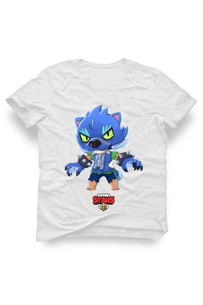 HediyeCenter Unisex Παιδικό λευκό μπλουζάκι Brawl Stars Werewolf Leon